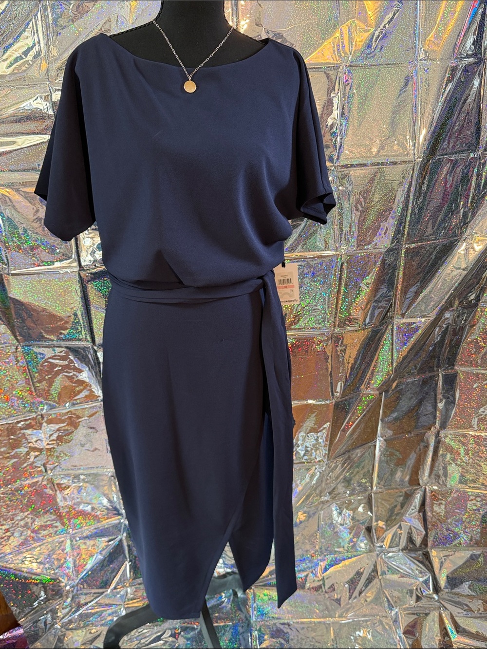 Kensie Dark Navy Belted Midi Dress